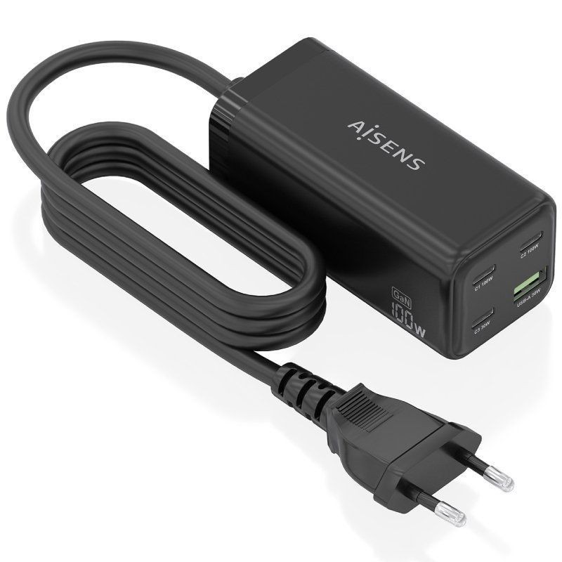 Cargador Sobremesa Aisens ASCH-100W4P054-BK 3USB Tipo-C/ 1USB 100W - 1