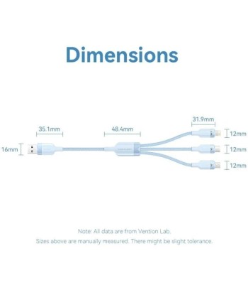 Cable USB 2.0/USB C Lightning Vention CTRLG
