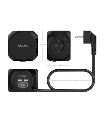 Regleta con Interruptor  3 Tomas de Corriente AISENS ASPS-2A2C05-BK 2 USB Tipo-C/ 2 USB - 3