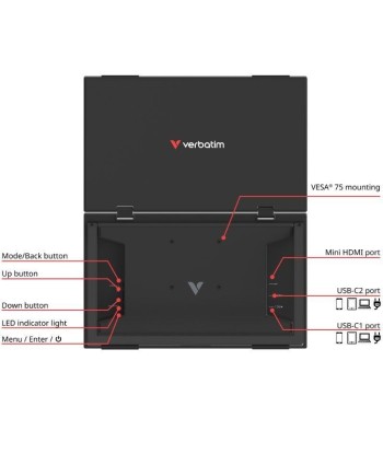 Monitor Portátil Táctil VERBATIM Duo Essentials 15.6" + 15.6" - 3